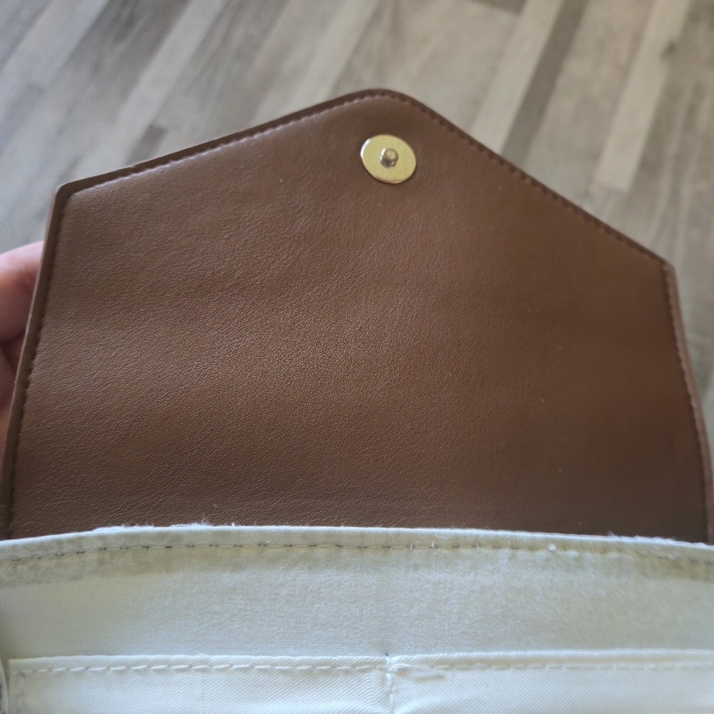 COLAB Floral Tapestry Brown Vegan Leather Crossbody Bag Envelope Clutch Purse - Picture 8 of 14